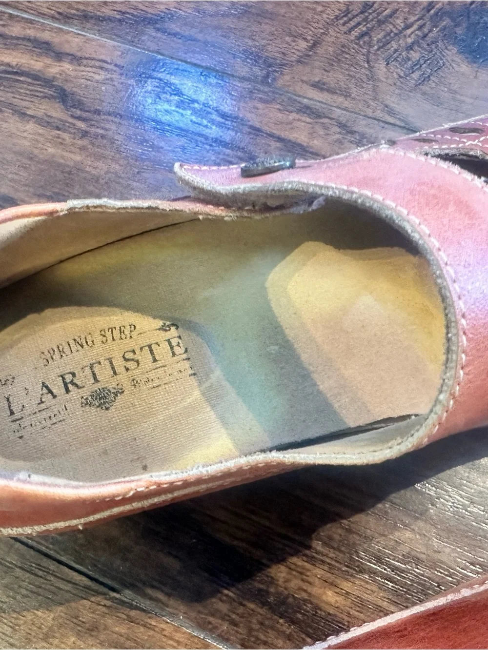 Leather Mary Jane Flats in Coral-Tan with Strap
